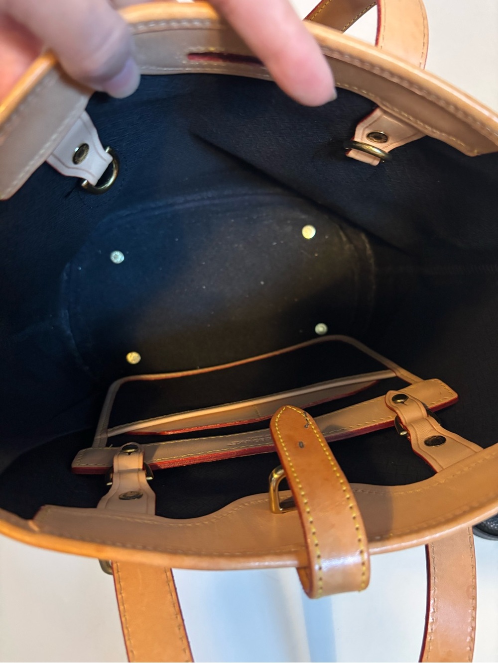 Dooney & Bourke Navy Canvas Cabriolet Bucket Bag Tote Tan Leather Trim - Picture 13 of 15